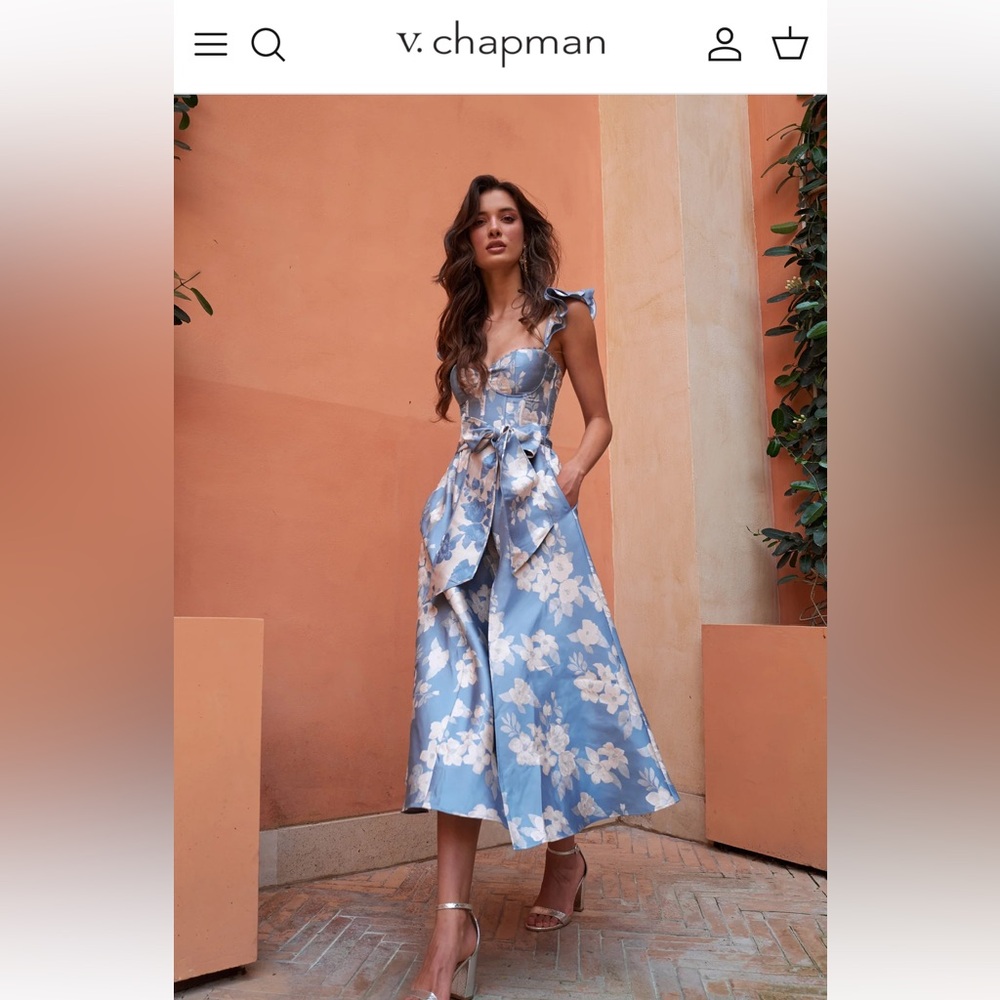 V. Chapman the Vera Dress in Dusk Blue Baroque Floral